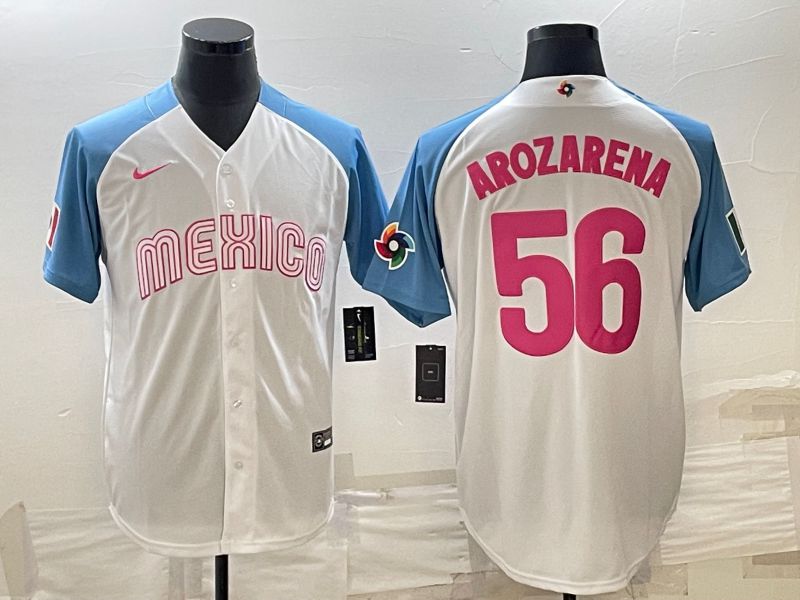 Men 2023 World Cub Mexico #56 Arozarena White blue Nike MLB Jersey1->more jerseys->MLB Jersey